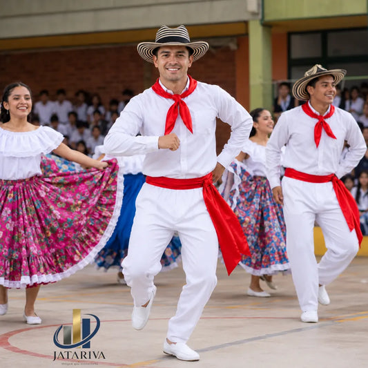TRAJE DE BAILE COLOMBIANO COMPLETO, FAJA, PAÑUELO, PUNTA -SOMBRERO CAFE- LISTO PARA BAILE (Copia)