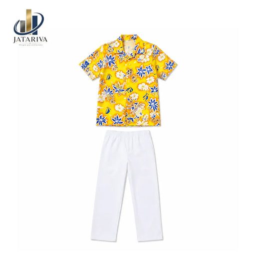 Traje de Baile Hawaiano Niño/Joven – Camisa + Pantalón Blanco