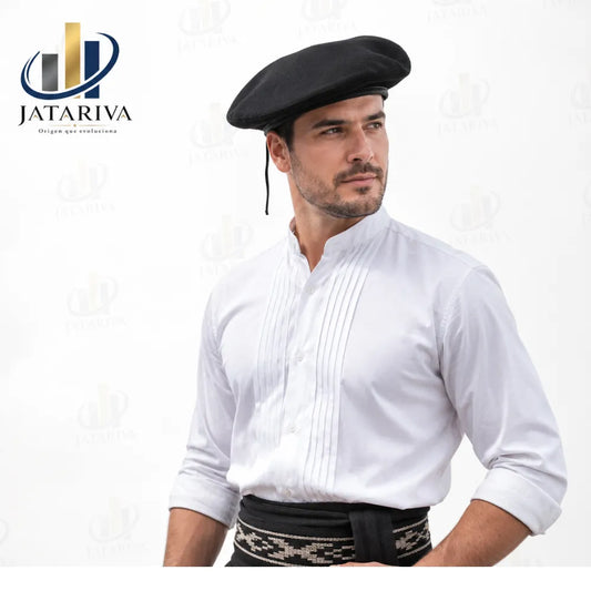 Boina Negra Folclórica de Lana Ajustable – Talla Estándar