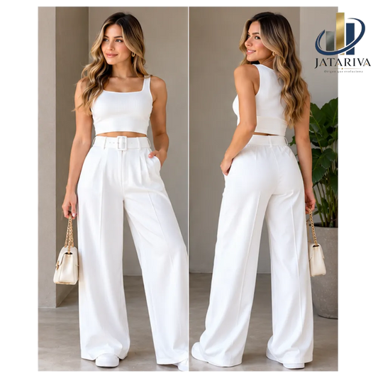 ✨ Pantalón Palazzo Tiro Alto Con Cinturón de Mujer Talla Estándar S–M | Elegante, / Jatariva