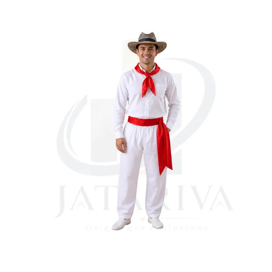 TRAJE DE BAILE COLOMBIANO COMPLETO, FAJA, PAÑUELO, PUNTA -SOMBRERO CAFE- LISTO PARA BAILE (Copia)